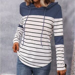 SHEIN LUNE Striped Color Block Drawstring Hoodie Size Small